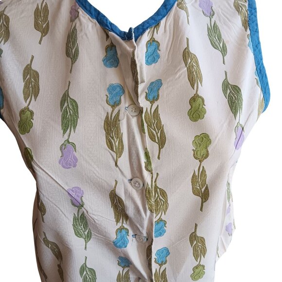 1OF1 Vintage 1950's Blouse top Sleeveless Button-Up Floral Handmade Cotton - Picture 2 of 9